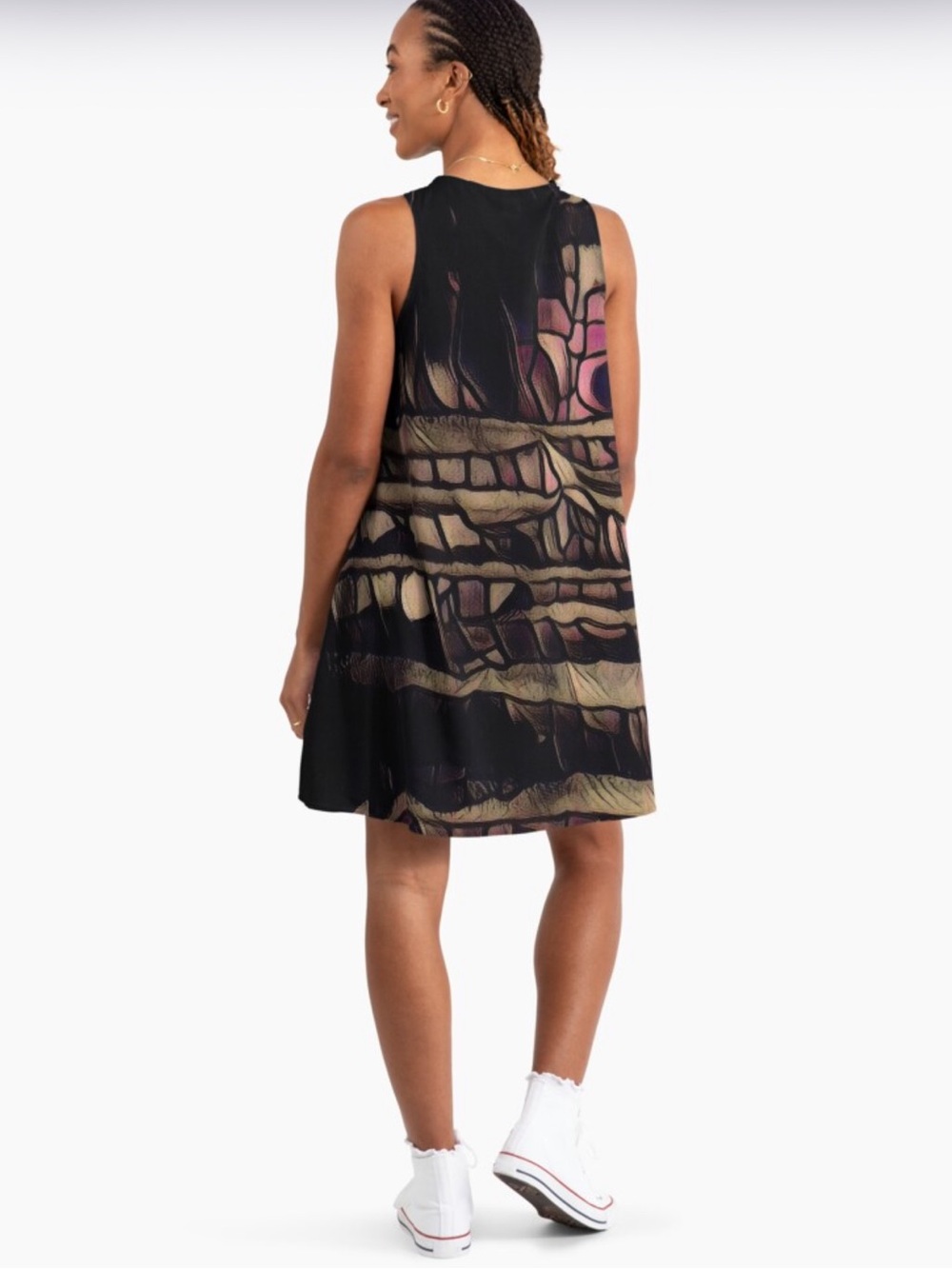 Abstract Midi Dress in Black, Pink Toronto Artist Made dress - Picture 3 of 8